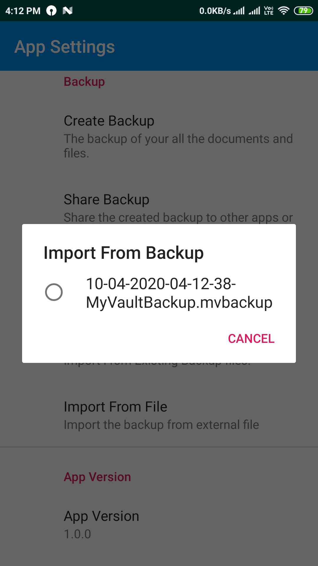 my vault import backup
